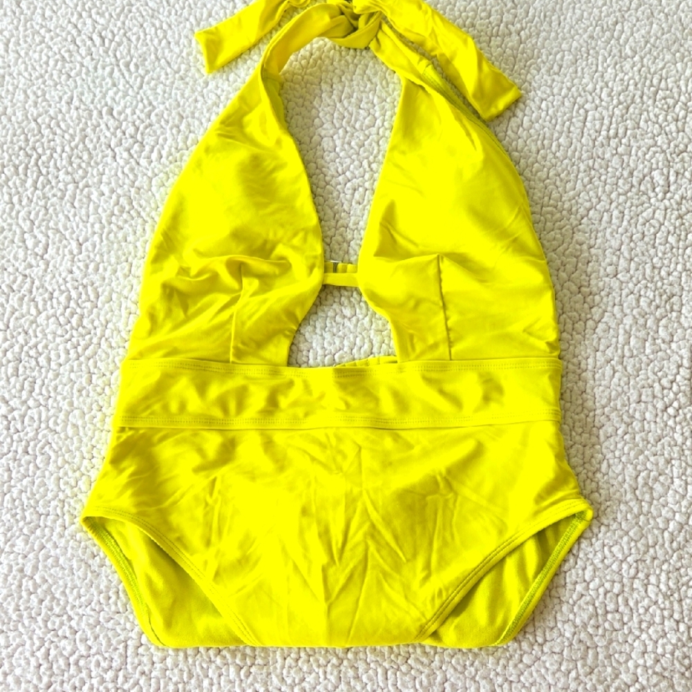 Adore Me Yellow One Piece Halter Swimsuit